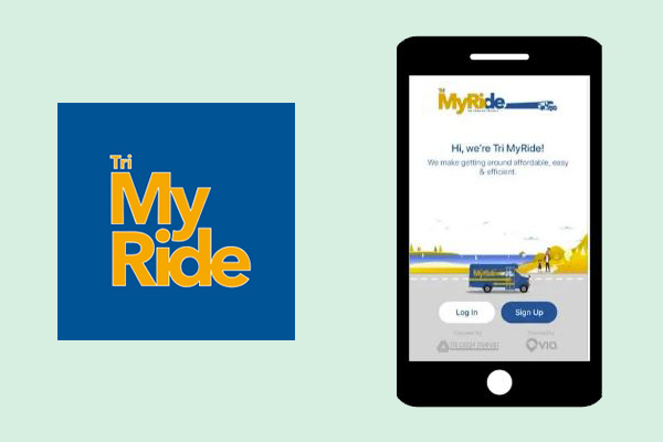 Tri MyRide microtransit app logo and screenshot