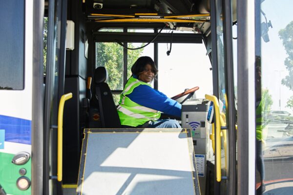 Wheelchair lift on bus being deployed