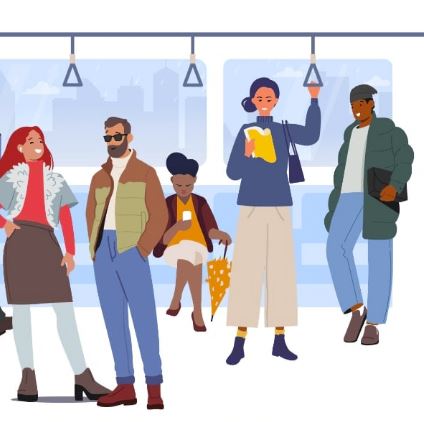 Illustration of people riding on transit