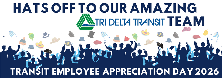 Graphic of silhouettes of people cheering and throwing up hats in celebration of Transit Employee Appreciation Day.