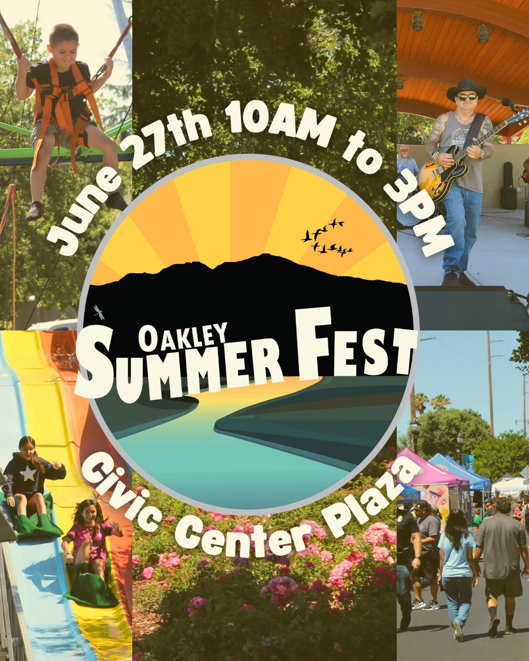 Pictures depicting fun had by people at a summer festival in downtown Oakley