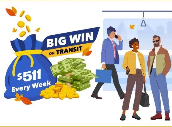 people on a bus and a big bag of money for the winner